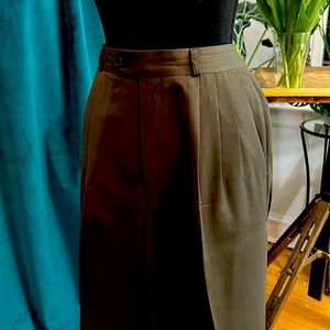 Italian Olive Green Gabardine Triple-Pleat Trouser